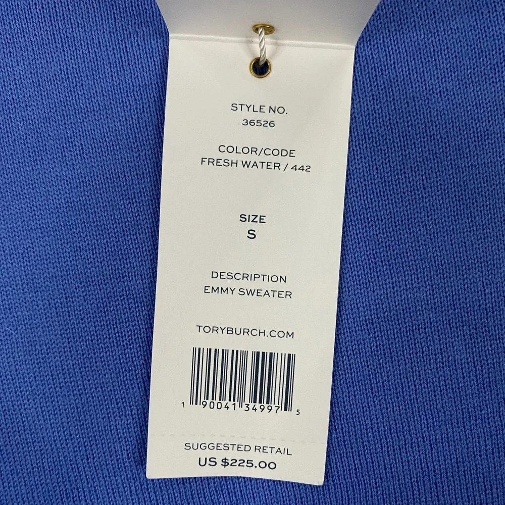 Tory Burch Emmy Sweater size Small Merino Wool Cool‎ Fresh Water Blue $255 NWT